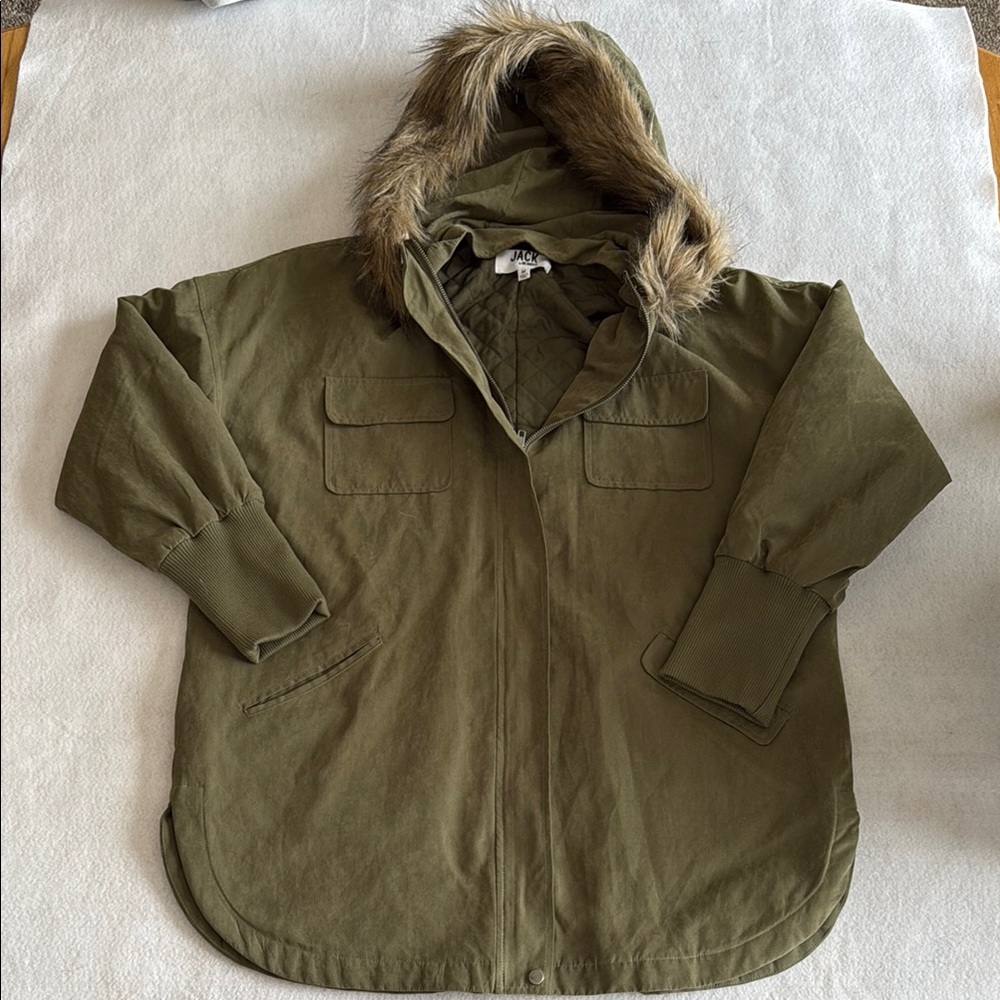 Jack by BB DAKOTA Olive Green Hooded Parka with Faux Fur Trim